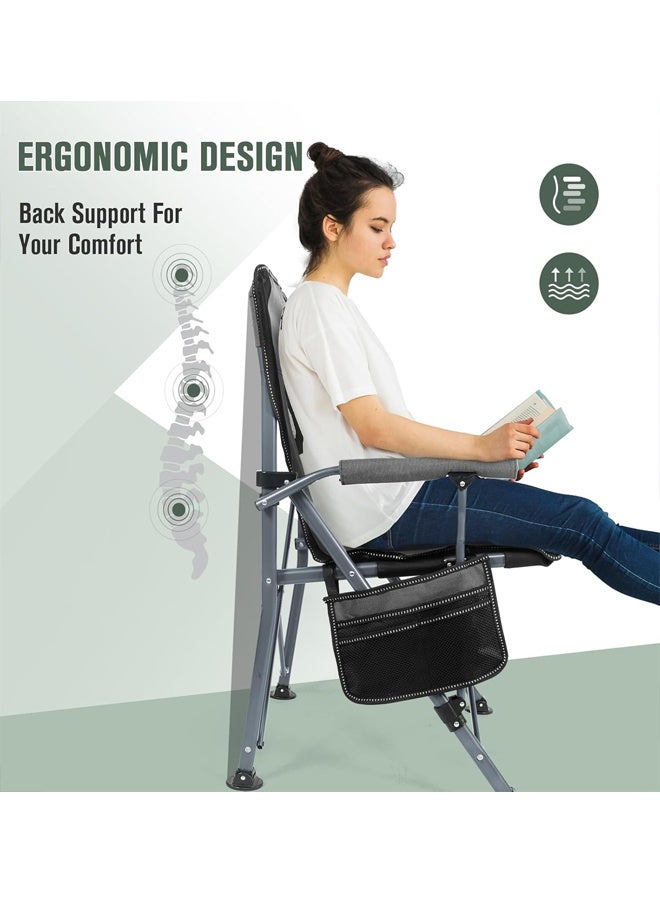 Beauenty Outdoor Portable Camping Chair, Lightweight Folding Camping Chair, Heavy Duty Support 145KG, High Back Padded Lawn Chair with Arm Rest Cup Holder and Portable Carrying Bag ﻿ (Grey) - Image 5